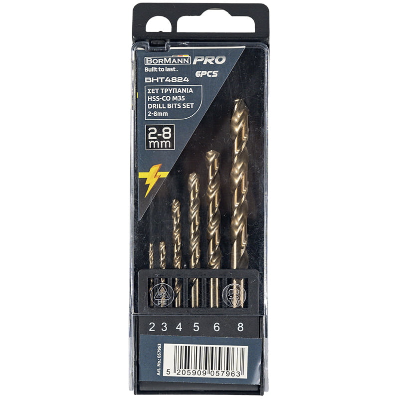 Комплект свредла Bormann Pro BHT4824, HSS-Co M35, 2-8 мм, 6 броя (057963) - от Etools.bg Комплект свредла Bormann Pro BHT4824, HSS-Co M35, 2-8 мм, 6 броя (057963)
