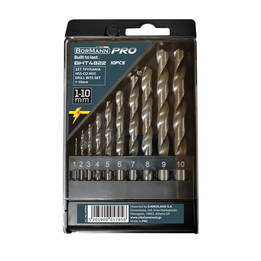 Комплект кобалтови свредла Bormann Pro BHT4822, HSS-Co M35, 1-10 мм, 10 броя (057956) - от Etools.bg Комплект кобалтови свредла Bormann Pro BHT4822, HSS-Co M35, 1-10 мм, 10 броя (057956)