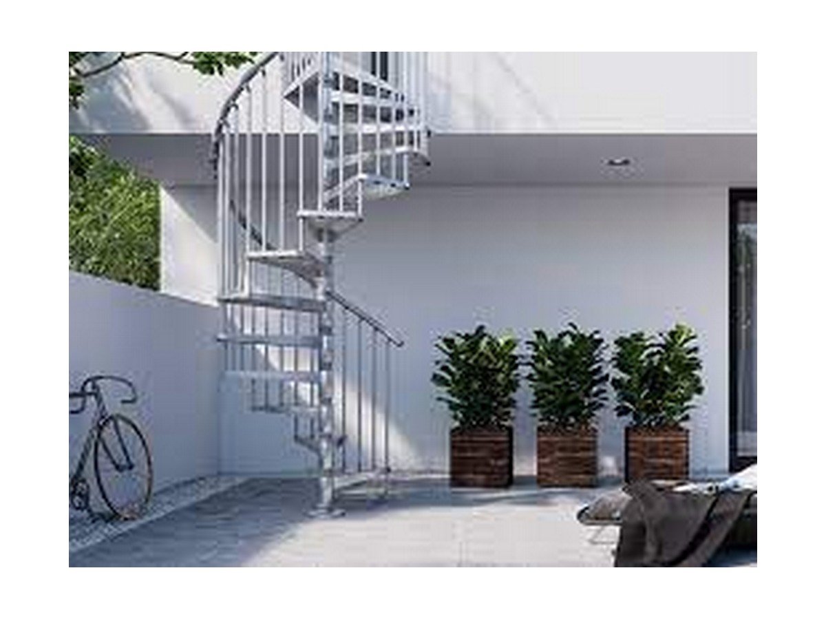 Екстериорна вита стълба с метални модули цвят White, PVC ръкохватка Rintal Exterior Zink, 13 стъпала, диаметър 140 см (7649) - от Etools.bg Екстериорна вита стълба с метални модули цвят White, PVC ръкохватка Rintal Exterior Zink, 13 стъпала, диаметър 140 см (7649)