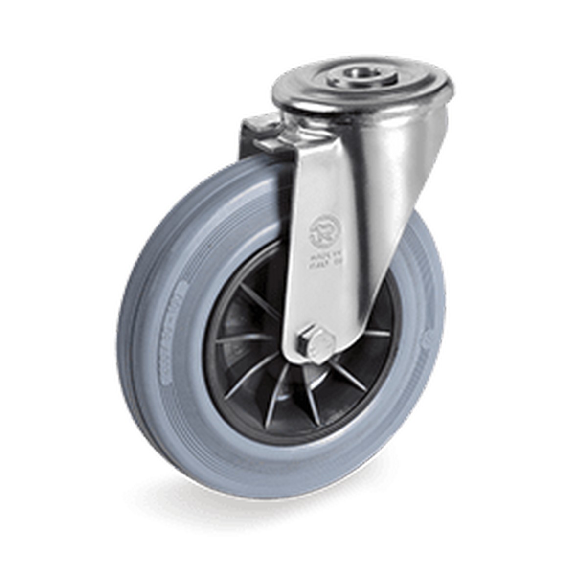 Въртящи колела с отвор на NL вилка, сива гума/полипропилен Tellure Rota Серия 22, ф 125 мм. (02227703)