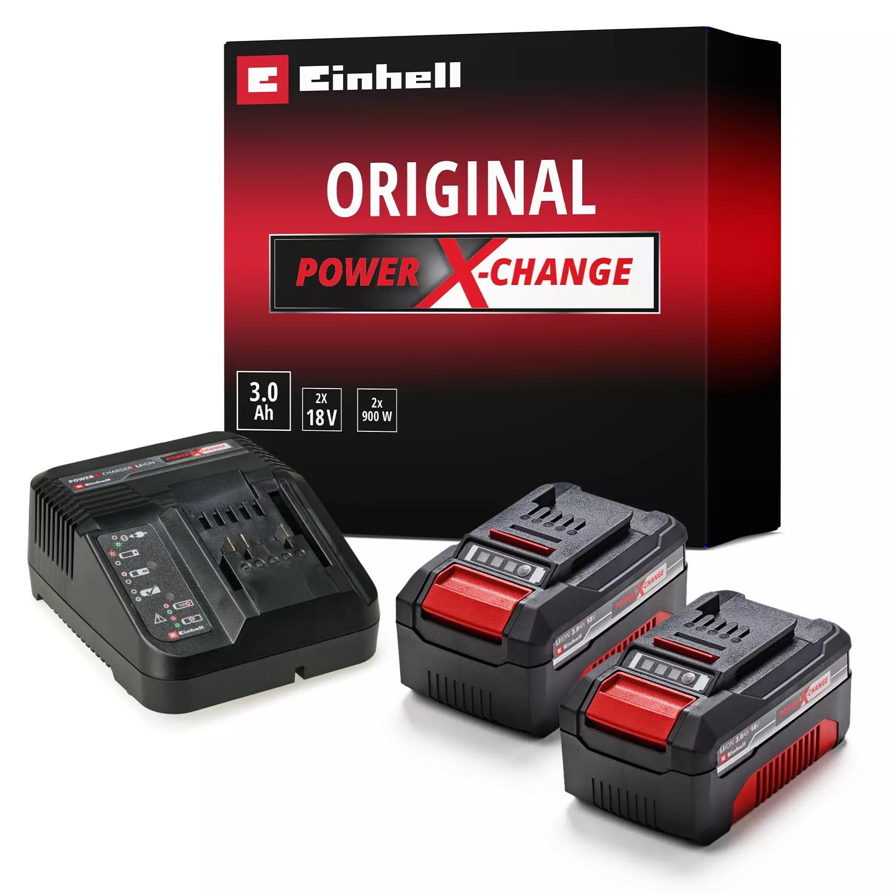 Комплект акумулаторни батерии и зарядно устройство Einhell Power X-Change, 18 V, 2х3 Ah (4512098) - от Etools.bg Комплект акумулаторни батерии и зарядно устройство Einhell Power X-Change, 18 V, 2х3 Ah (4512098)