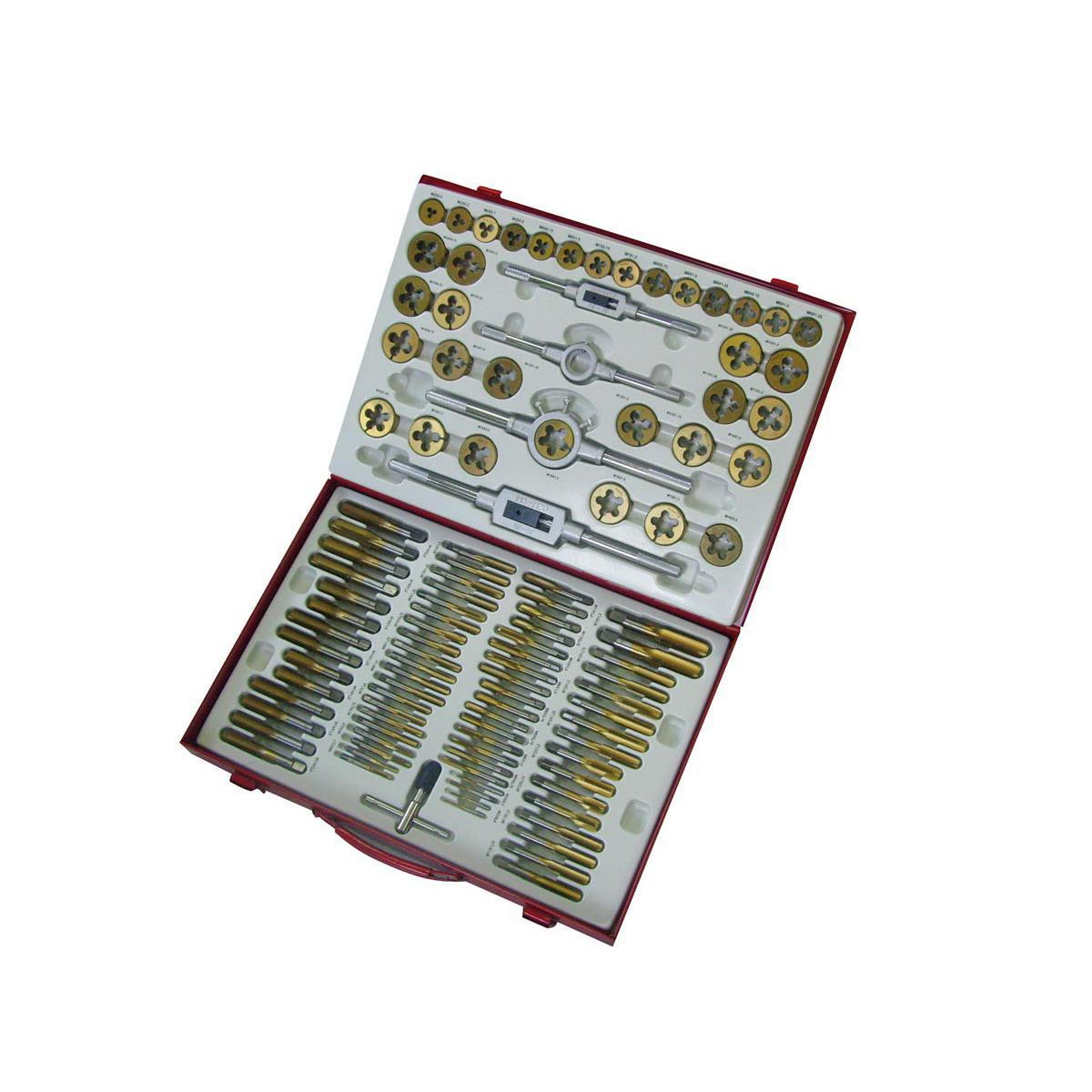 Комплект плашки и метчици Holzmann GBM110TIN, 110 бр - от Etools.bg Комплект плашки и метчици Holzmann GBM110TIN, 110 бр