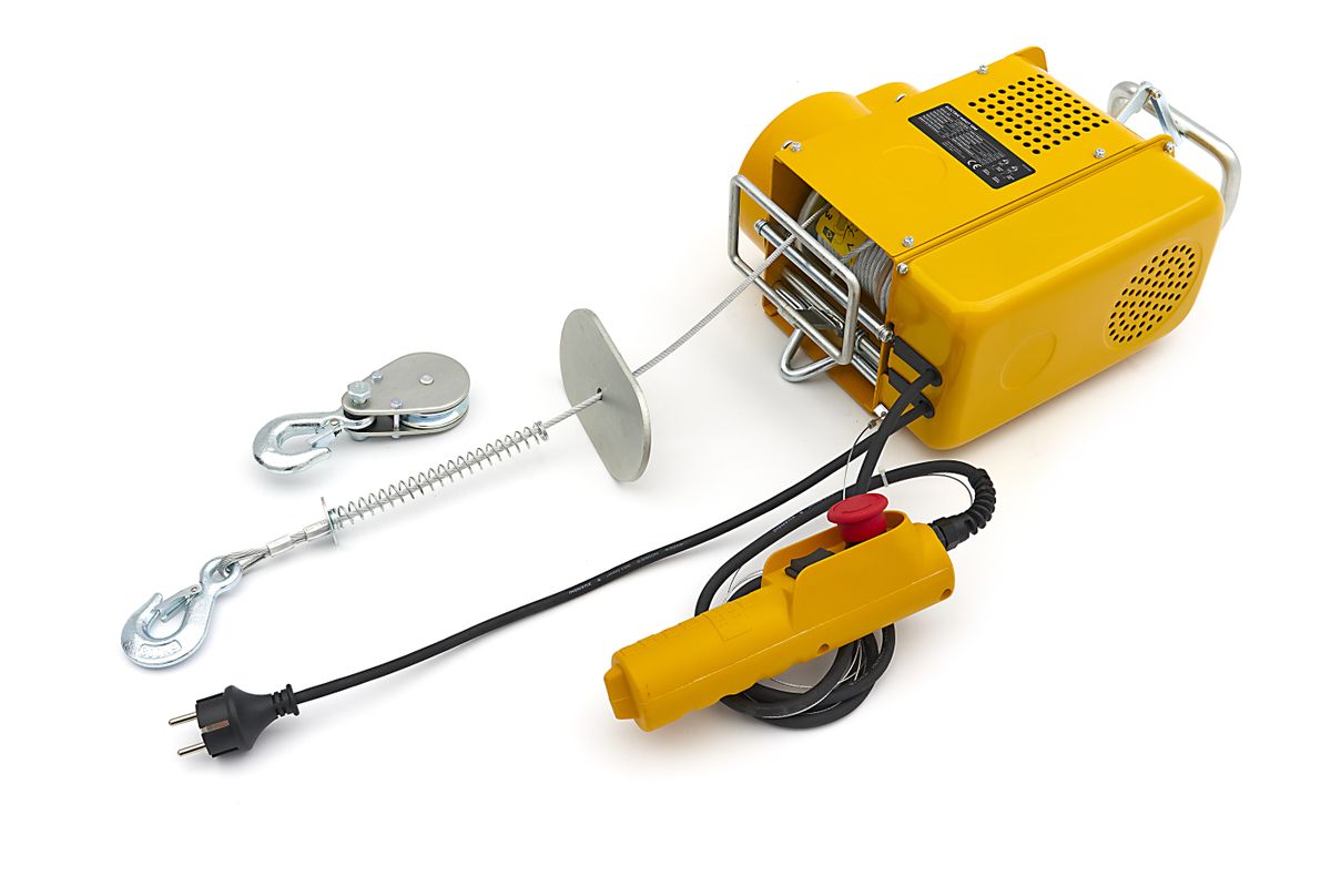Електрически телфер HBM H132238, 1050 W, 300/600 кг, 18 м, с кука за захващане на тръба - от Etools.bg Електрически телфер HBM H132238, 1050 W, 300/600 кг, 18 м, с кука за захващане на тръба
