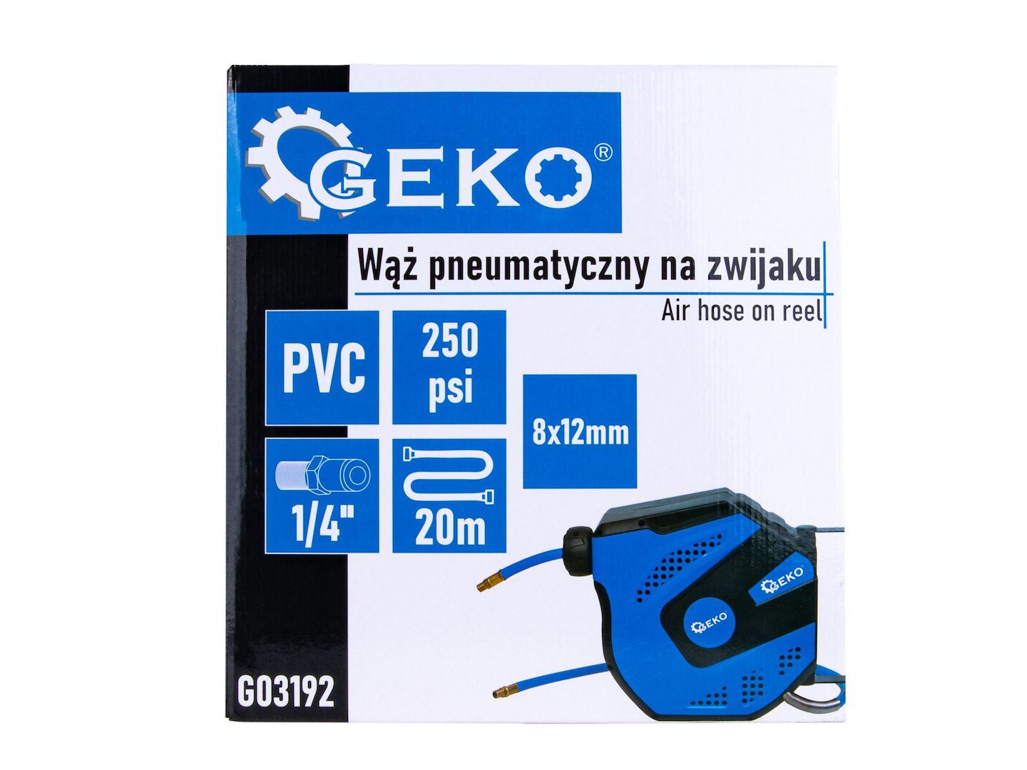 Автоматична макара с маркуч за въздух Geko G03192, 1/4, 8 х 12 мм, 20 м