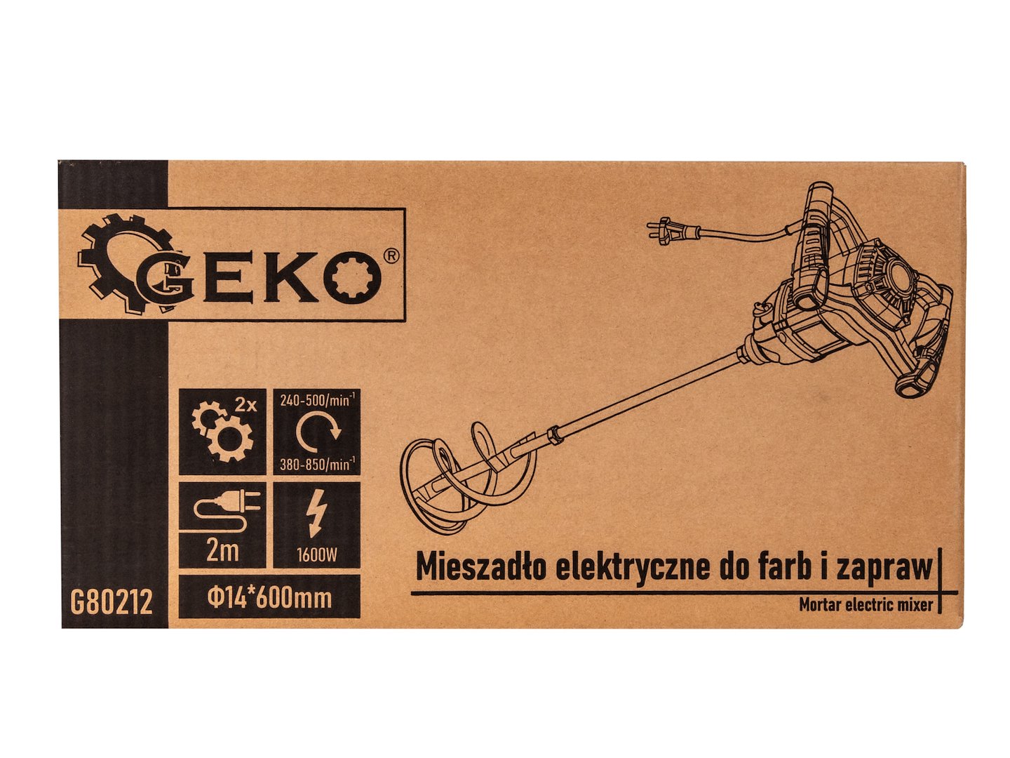 Електрически миксер за строителни смеси Geko G80212, M14, 1600 W, 240-500 об./мин/380-850 об./мин