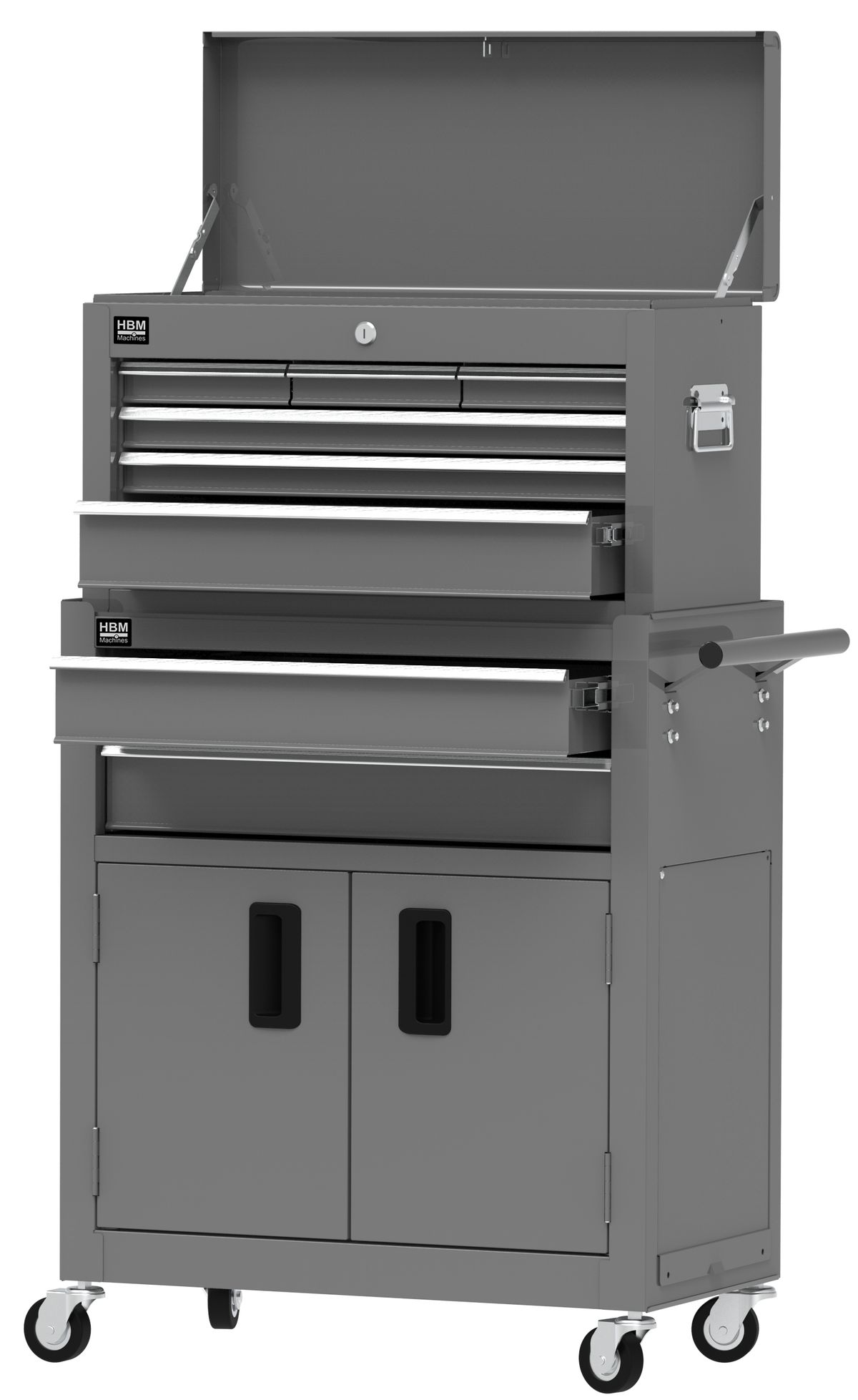 Количка за инструменти с горен шкаф HBM H133342 модел 2, 61.6 х 33 х 106.4 см, сив цвят