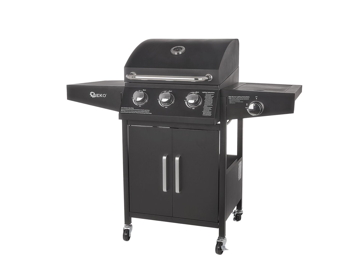 Газово градинско барбекю Geko G80515, 11, 6000 W, 3 самостоятелни горелки и страничен котлон, 121 x 54 x 107 см - от Etools.bg Газово градинско барбекю Geko G80515, 11, 6000 W, 3 самостоятелни горелки и страничен котлон, 121 x 54 x 107 см