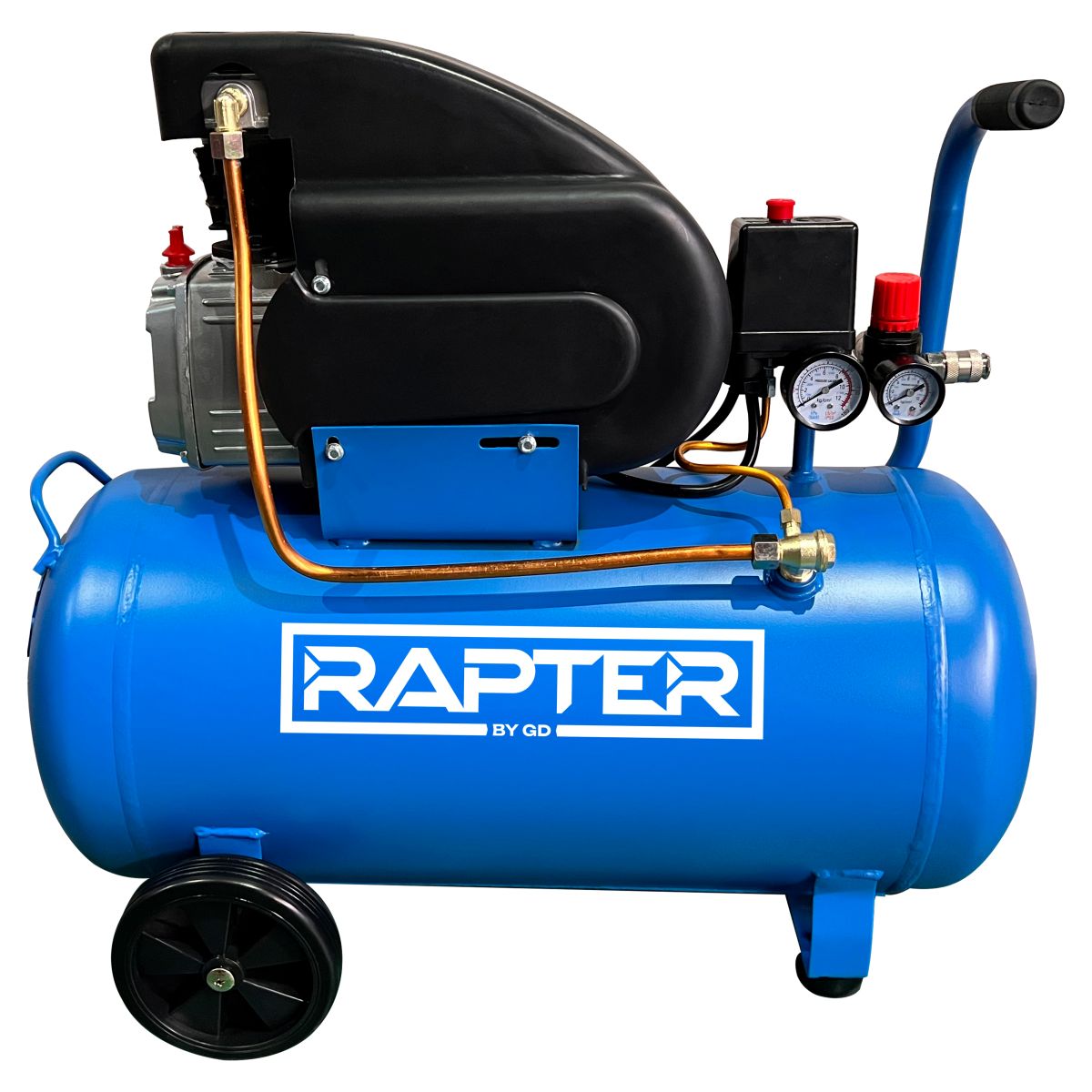 Бензинов монофазен бутален компресор Rapter RRHQ AC50D, 2 к.с., 50 л, 8 бара, 192 л/мин (RR44471)