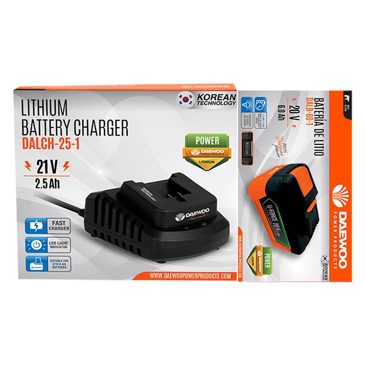 Зарядна станция Daewoo U-Force 21 V, 2.5 Ah + Батерия 20 V, 6 Ah (START PACK LI-5) - от Etools.bg Зарядна станция Daewoo U-Force 21 V, 2.5 Ah + Батерия 20 V, 6 Ah (START PACK LI-5)