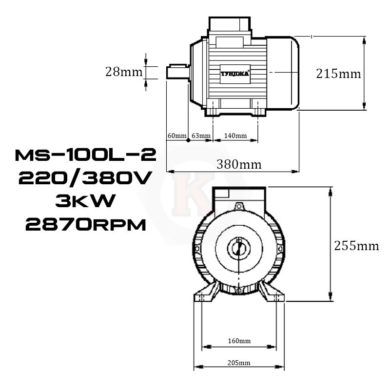 Електродвигател трифазен Тунджа MS100L-2, 3000 W, 2800 об/мин (700337)