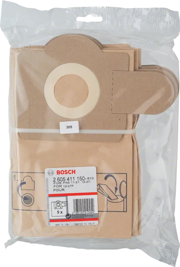 Торба за прах за прахосмукачки, хартиена за PAS Bosch Professional, 5 бр. (2605411150) - от Etools.bg Торба за прах за прахосмукачки, хартиена за PAS Bosch Professional, 5 бр. (2605411150)