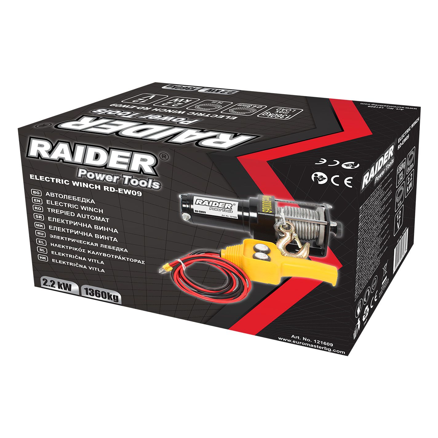 Електрическа автолебедка Raider RD-EW09, 12 V, 1360 кг, 2200 W, 14 м (121609)