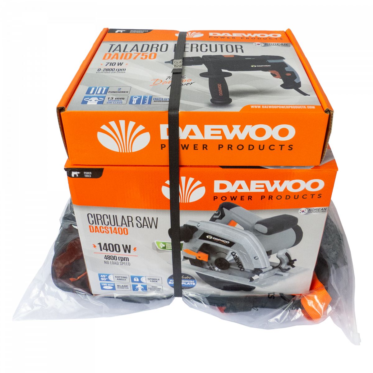 Комплект електрическа ударна бормашина и ръчен циркуляр Daewoo COMBO DW3, 710-1400 W, ф185 mm