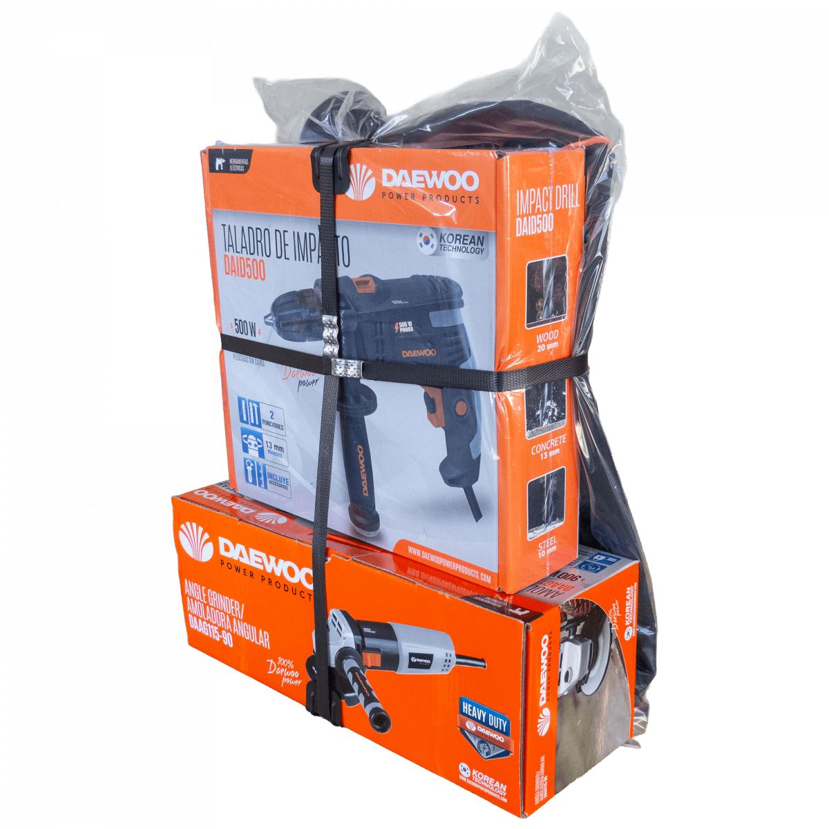 Комплект електрически ъглошлайф и бормашина Daewoo COMBO DW1, 500-900 W, ф115 мм - от Etools.bg Комплект електрически ъглошлайф и бормашина Daewoo COMBO DW1, 500-900 W, ф115 мм