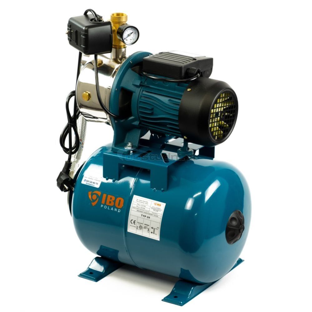 Електрическа монофазна хидрофорна помпа IBO AJ 50/60, 1100 W, 50 м, 60 л/мин, 24 л (002238)