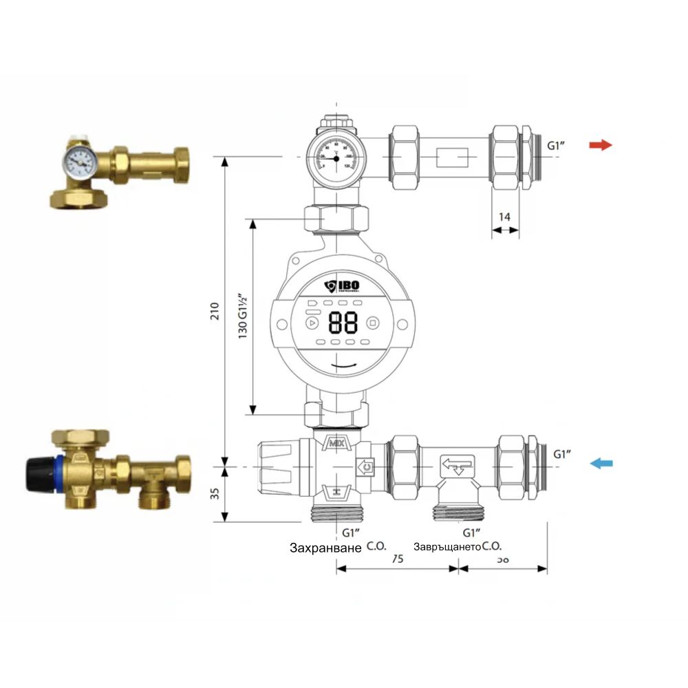 Електрическа помпена група за отоплителни системи IBO GP MIX T, 210 мм (KAT01010) - от Etools.bg Електрическа помпена група за отоплителни системи IBO GP MIX T, 210 мм (KAT01010)