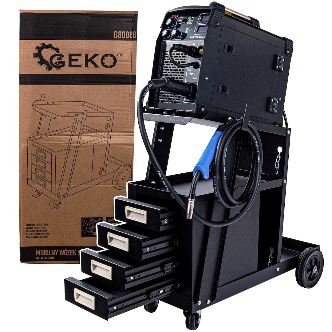 Количка за заваръчни апарати Geko G80088, 4 чекмеджета, 2 бр. вериги - от Etools.bg Количка за заваръчни апарати Geko G80088, 4 чекмеджета, 2 бр. вериги