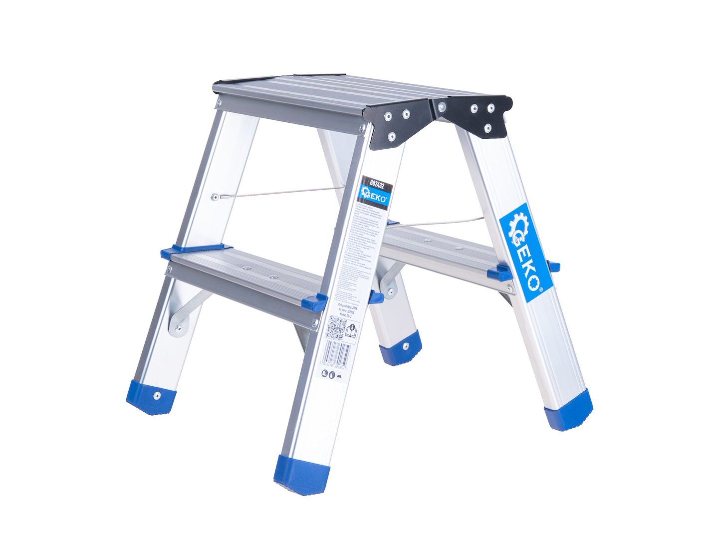 Алуминиева двустранна стълба Geko G02432, 2x2, 150 кг, 2 м - от Etools.bg Алуминиева двустранна стълба Geko G02432, 2x2, 150 кг, 2 м