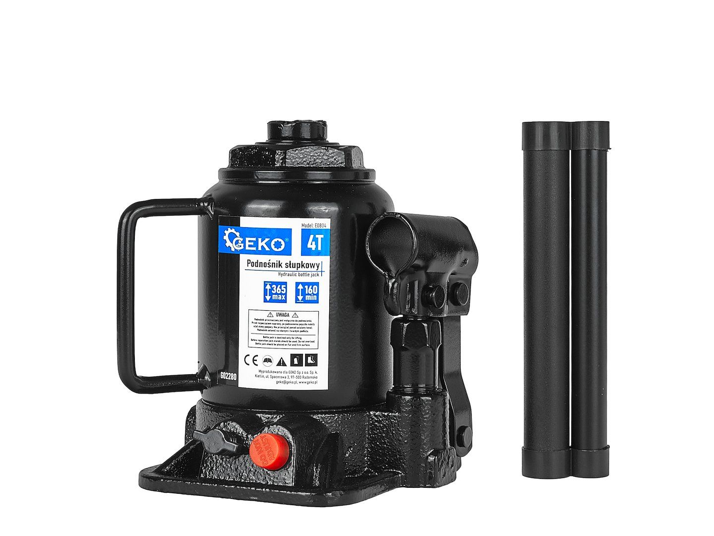 Хидравличен бутилков крик Geko G02280, 365 мм, 4 тона - от Etools.bg Хидравличен бутилков крик Geko G02280, 365 мм, 4 тона