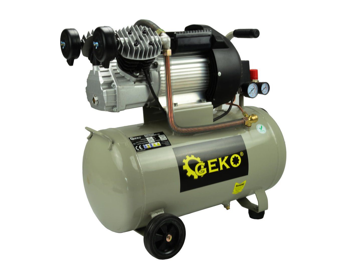 Бензинов монофазен маслен двуглав компресор Geko G80305, 2200 W, 410 л/мин, 8 бара, 50 л, V-type, с директно куплиране