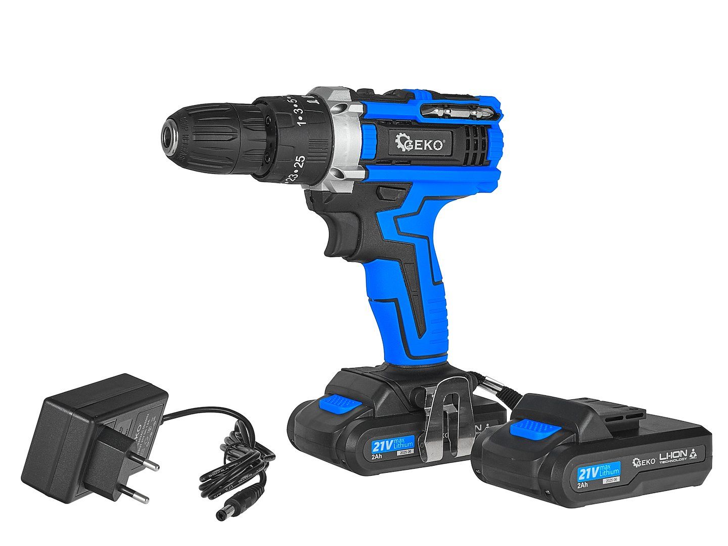 Акумулаторен винтоверт с ударна функция Geko G80656, 21 V, 38 Nm, 2 Ah - от Etools.bg Акумулаторен винтоверт с ударна функция Geko G80656, 21 V, 38 Nm, 2 Ah