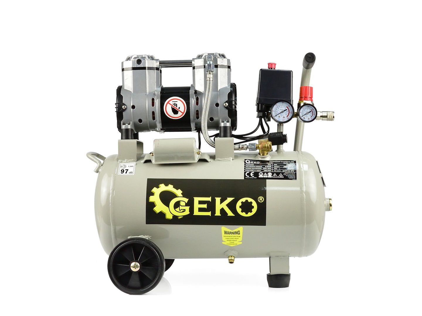 Електрически монофазен безмаслен компресор Geko G80335, 980 W, 8 бара, 24 л, 140 л/мин.