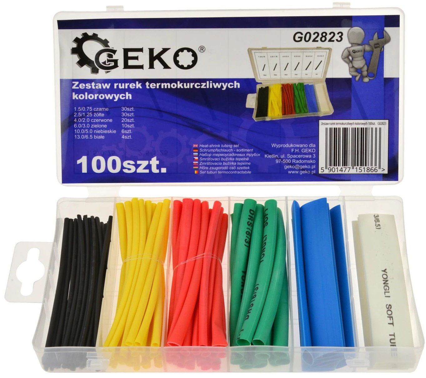 Ръчни инструменти / Изолирани инструменти / Комплект термосвиваеми шлаухи за кабели GEKO G02823, 100 броя