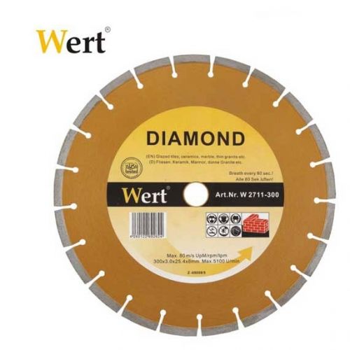 Сегментиран диамантен диск за гранит и мрамор Wert, ф300х22.2х3 мм