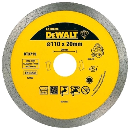 DEWALT EXTREME Диамантен диск за сухо и мокро рязане на керамични плочки ф110 мм 20 мм 1.6 мм