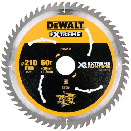 DEWALT EXTREME RUNTIME Циркулярен диск за рязане на дърво фино напречно и надлъжно с HM пластини ф210 мм 30 мм 1.8 мм 60 z