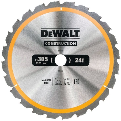 DEWALT CONSTRUCTION Циркулярен диск за рязане на дърво напречно и надлъжно с HM пластини ф305 мм 30 мм 3 мм 48 z
