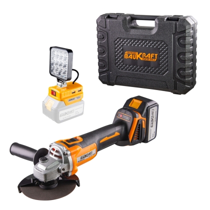 Акумулаторен ъглошлайф с адаптор Baukraft BK-BAG72, 18 V, 4 Ah, ф 125 мм (020803)