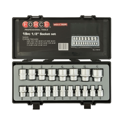 Комплект вложки дванадесетостенни инчови Force, 1/2", 19 бр. (JN67069)