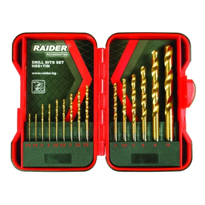 Комплект свредла за метал HSS+TIN Raider, 15 бр. , ф 1.5-10 мм (157789)