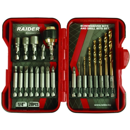 Комплект накрайници и свредла Raider, 1/4", 20 бр. (157797)