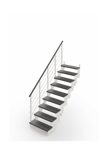Интериорна стълба парапет Minimal Railing, конфигурация "права", дърво Lacquered Black 95, метал White Rintal Composity, 12 стъпала (7648)