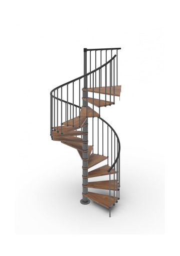 Интериорна стълба дървени части цвят Walnut 25, метални модули цвят Anthracite Gray, дървена ръкохватка Rintal Phola, 13 стъпала, диаметър 121 см (7759)
