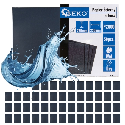 Водоустойчива шкурка за сухо и мокро шкурене Geko G78495, 230 х 280 мм, P2000, 50 бр.