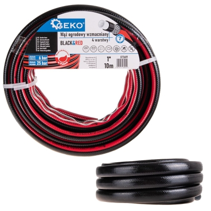 Градински маркуч Geko Black&Red G73691, 1", 4 слоя, 6 бара, 10 м