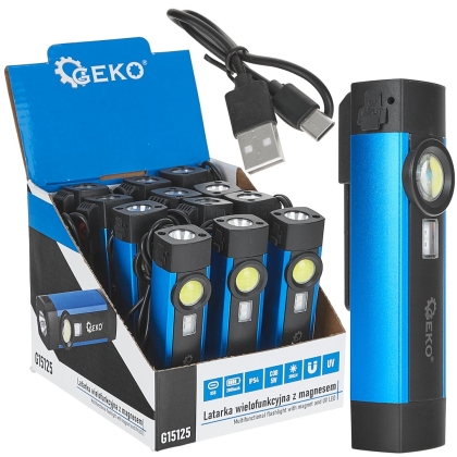 Мултифункционален фенер с магнит и UV Geko G15125, LED, COB, 5 W 2000 mAh, 300 lm