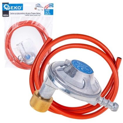 Регулатор на газ пропан-бутан Geko G80544, 37 mbar, 1, 5 кг/час, 2 м, ъглов