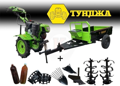 Бензинов мотоблок Тунджа 8500КЕ, 7 к.с., с гуми 4х10, с ел.старт, инвентар и ремарке до 500 кг. (00610550)