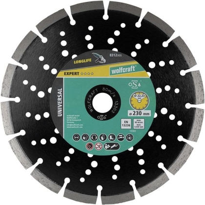 Диамантен диск за сухо рязане Wolfcraft Pro Laser Universal, ф230 мм, 22.23 мм (8312000)