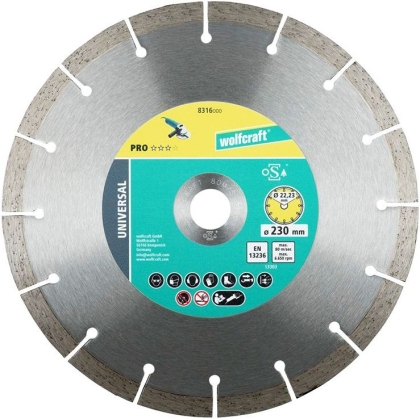 Диамантен диск за сухо рязане Wolfcraft Pro Universal, ф230 мм, 22.23 мм (8316000)