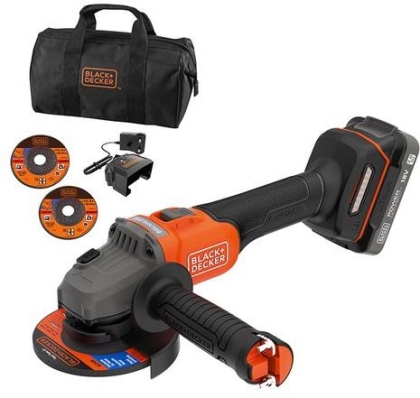 Акумулаторен ъглошлайф Black & Decker BCG6L8D1S, 18 V, 2 Ah, 115 мм, 7500 об/мин