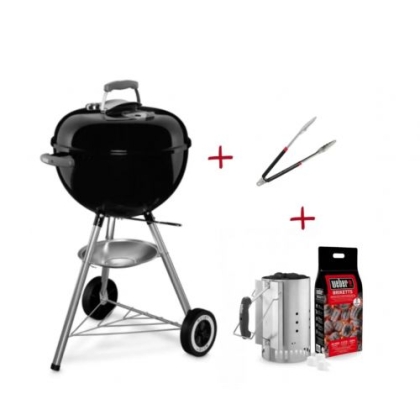Комплект барбекю на въглища Weber Classic Kettle 47 см + Уред за бързо разпалване с брикети и кубчета + Щипка за готвене (1247637)
