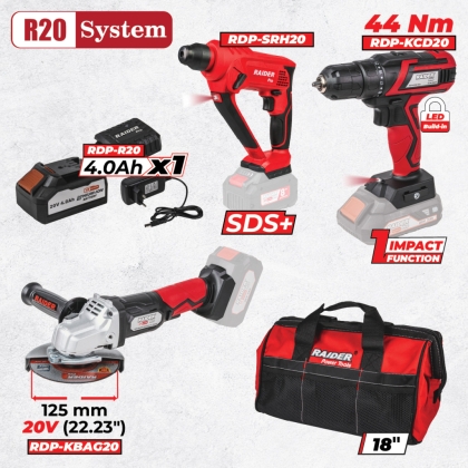 Комплект акумулаторни инструменти Raider RDP-BXS13, 20 V, 4 Ah (030332)