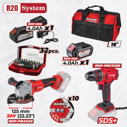 Комплект акумулаторни инструменти Raider RDP-BXS14, 20 V, 2x4 Ah (030333)
