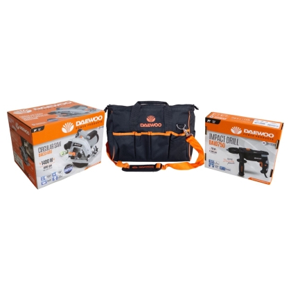 Комплект електрическа ударна бормашина и ръчен циркуляр Daewoo COMBO DW3, 710-1400 W, ф185 mm