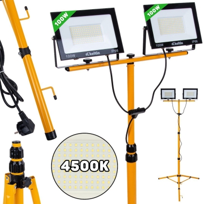 Електрически прожектор с телескопичен статив Geko Keltin K02051, 2х100 W, 4500К, 2х10000 lm